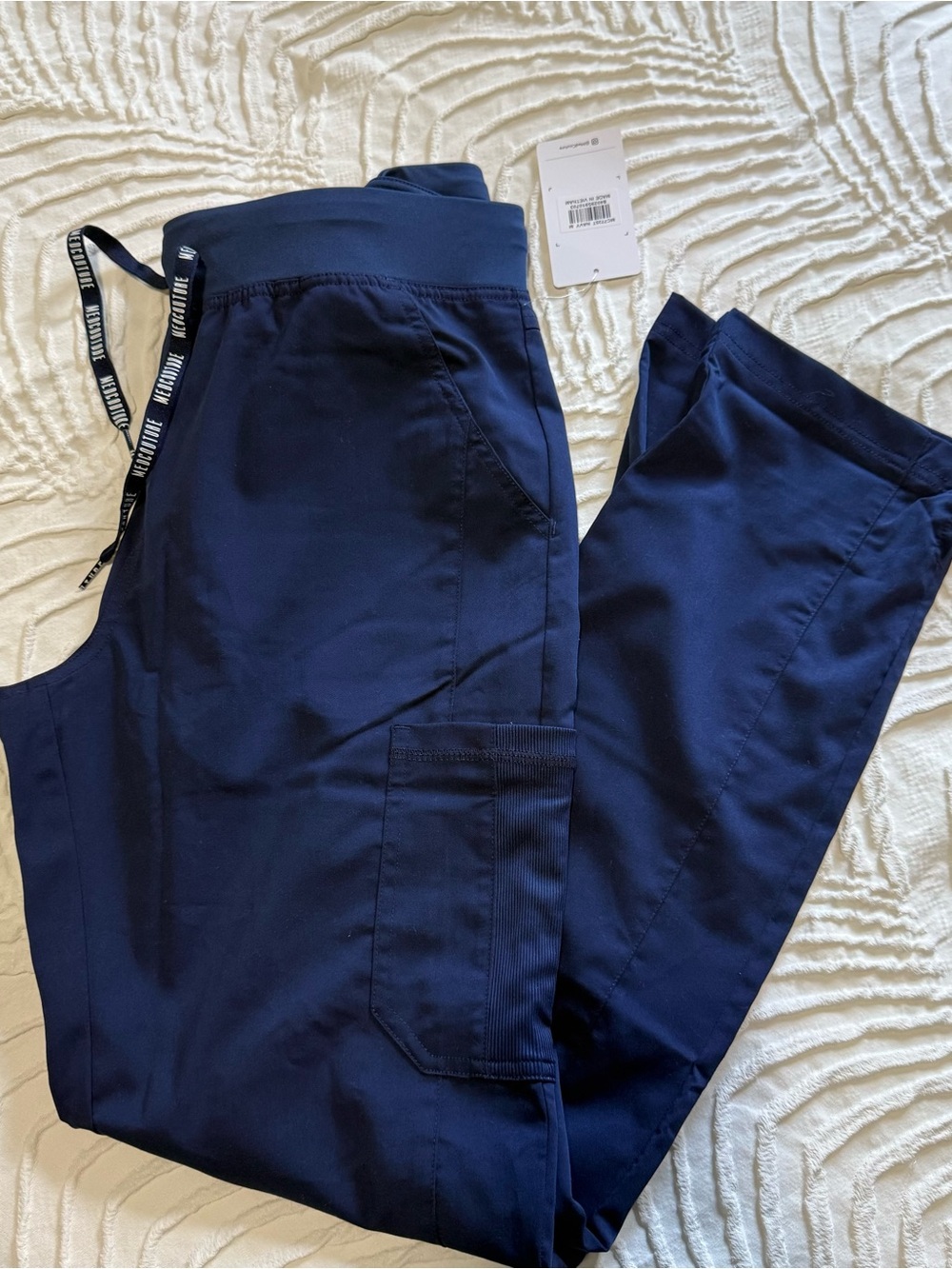 Med Couture Women’s Navy Cargo Scrub Pants with Drawstring
